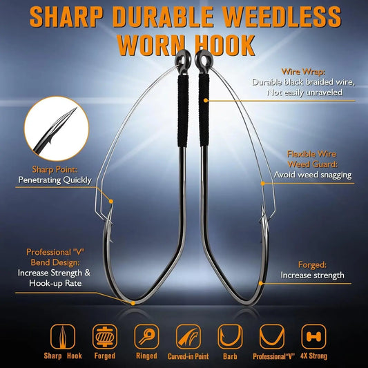 Weedless Worm Hooks 30PCS