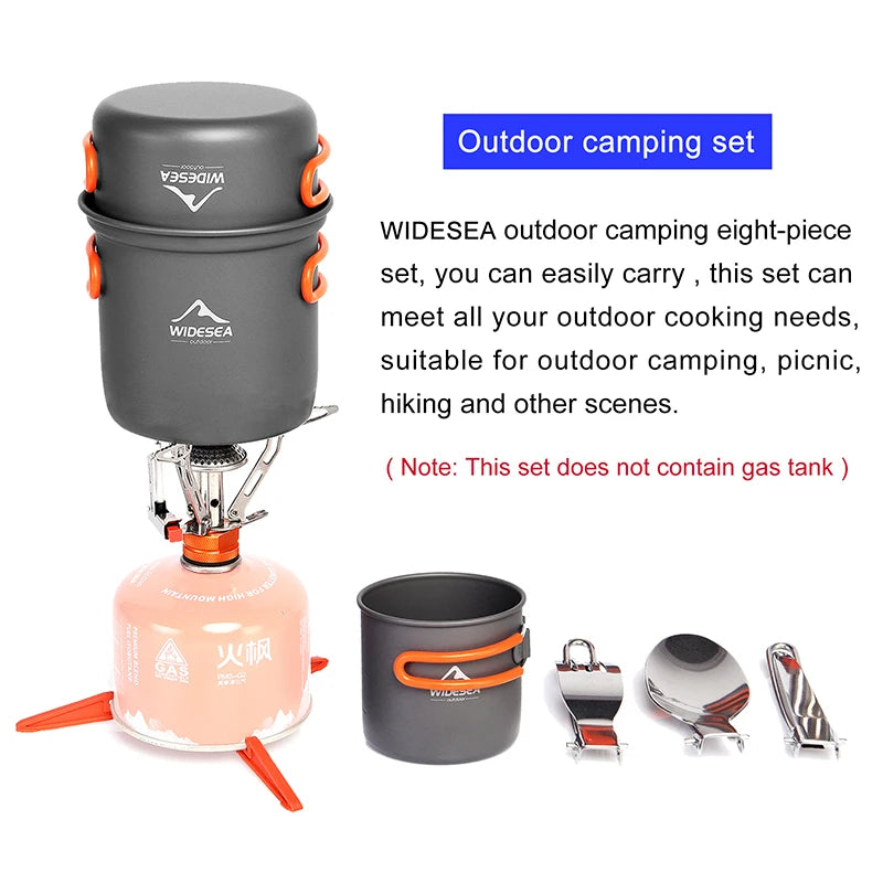 Camping Cookware Set Outdoor Tableware Burner Stove Folding Knife Fork Portable Pot