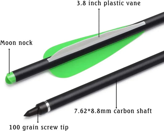 Elong Crossbow Bolts 20 Inch Carbon with Hunting Broadheads 6 Pack,