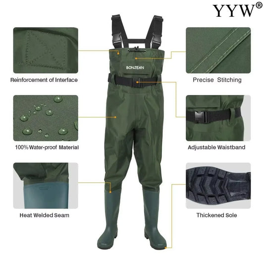 Waterproof Fishing Waders Pants Chest-Length Wader Boots Durable Breathable for Men Women Outdoor