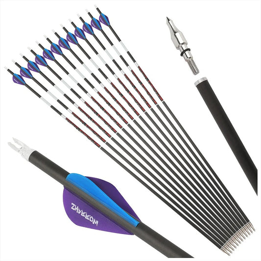 Pure Carbon Arrows 12Pcs Multi-Spine 300/400/500 ±0.003" Straightness 6.2mm ID