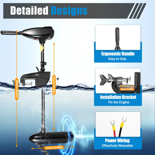Black Modern Electric trolling motor 5 Forward 3 Reverse Gears 3 Blade Propeller