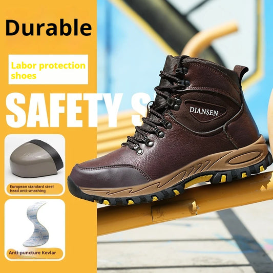 High Top Men Work Shoes Anti-Puncture Anti-smash Slip Resistant Wate Resistant Hiking Boots