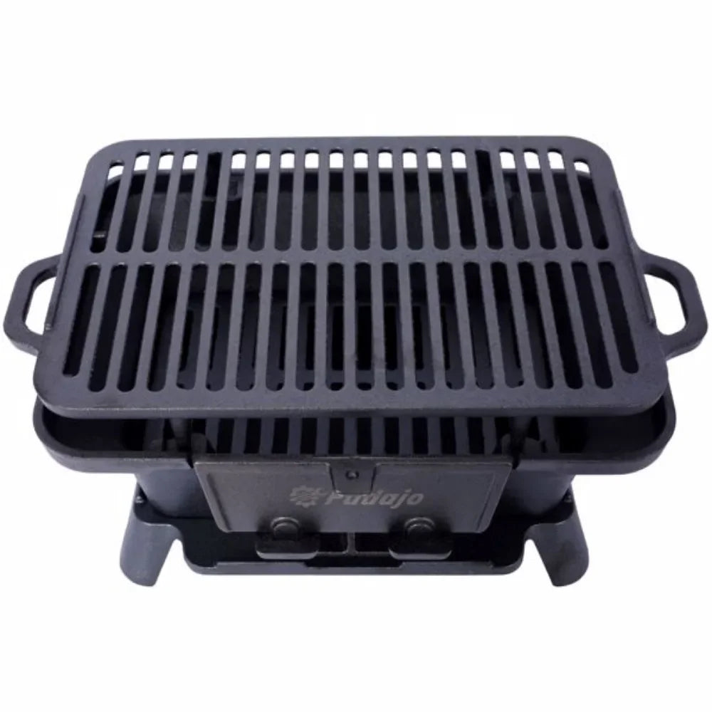 Oval Cast Iron Portable Charcoal Grill and Tabletop Cast Iron Skillet