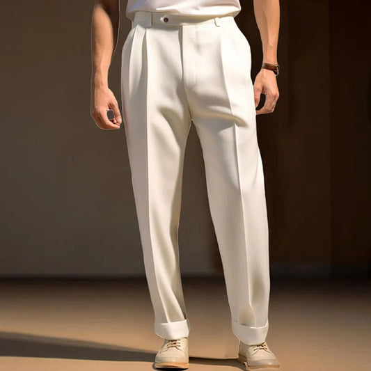 Men s Pants Solid Color Flat Front Trousers Casual