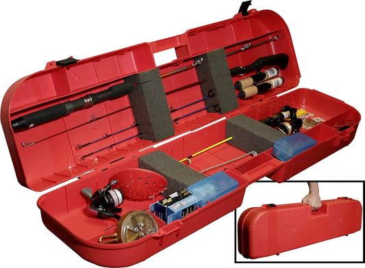 Ice Fishing Rod Storage Box, Holds 8 Rods with Secure Latch and Strong Handle, Red