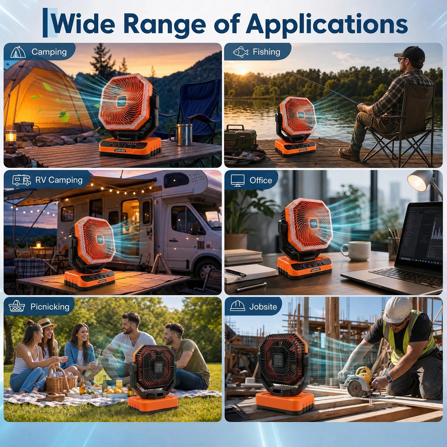Portable Camping Fan 40000mAh Rechargeable Battery Powered Fan With Remote Timer LED Light 5 Speeds