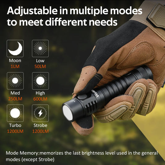 A USB-C Rechargeable Flashlight Max Output 1200 LM IP68 Waterproof Magnetic