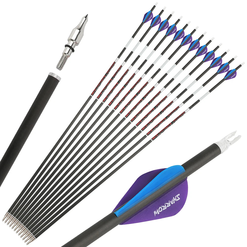 Pure Carbon Arrows 12Pcs Multi-Spine 300/400/500 ±0.003" Straightness 6.2mm ID