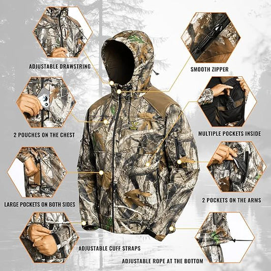 Quiet Hunting Suit Camouflage Softshell Hoodie Jacket Men's