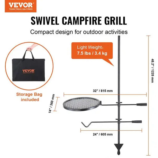 Swivel Campfire Grill Grate over Fire Pits,