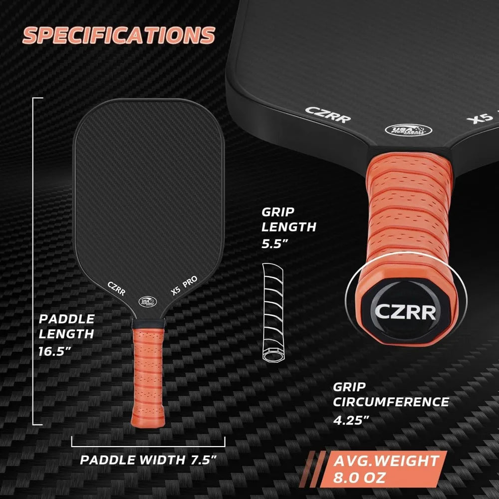 Pickleball Paddle, USA Pickleball Approved, 3K Carbon Fiber Surface (CFS) High Grit & Spin, with 16MM Polypropylene