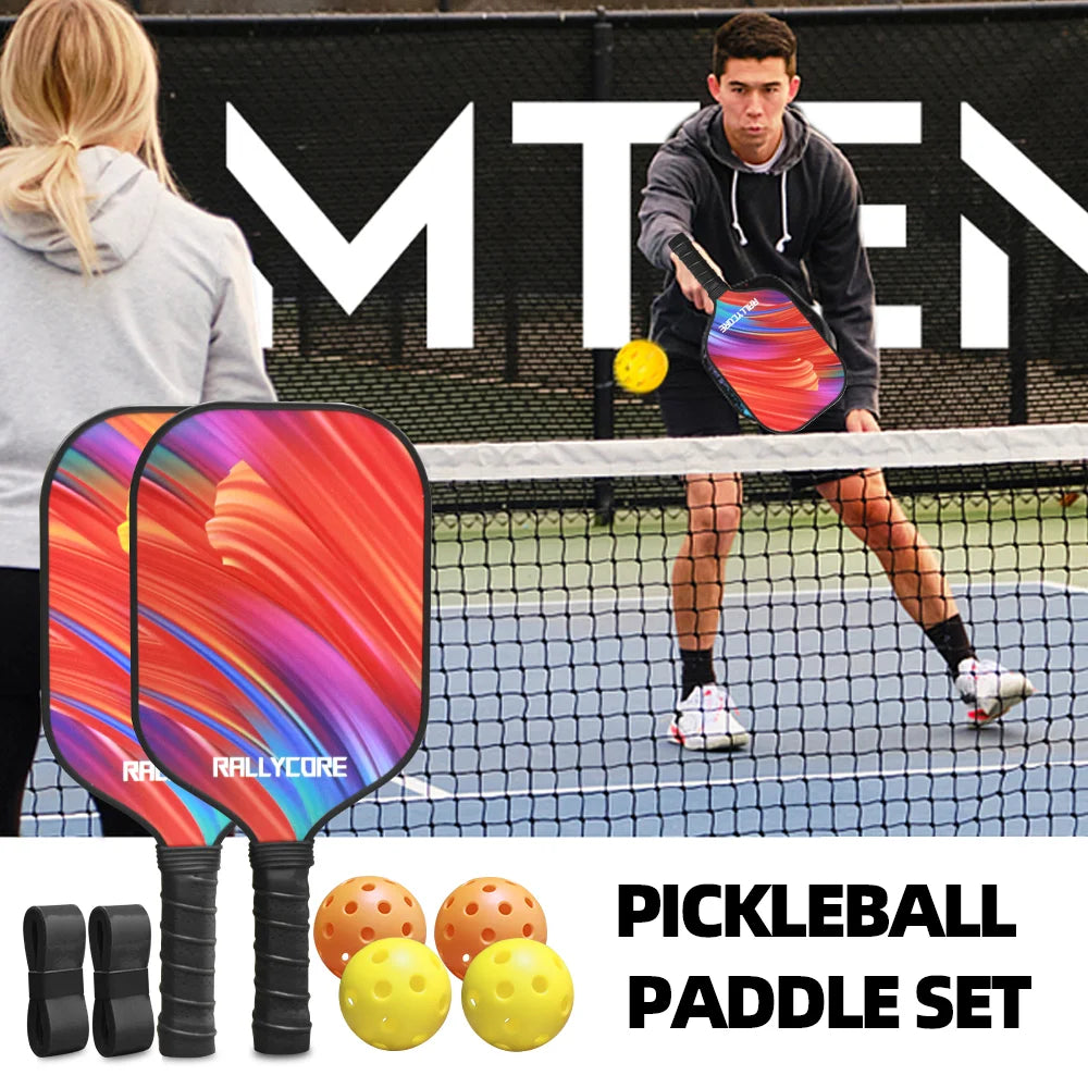 Pickleball Paddles Set of 2 with 4 Balls, Portable Carrying Bag, I Honeycomb Core