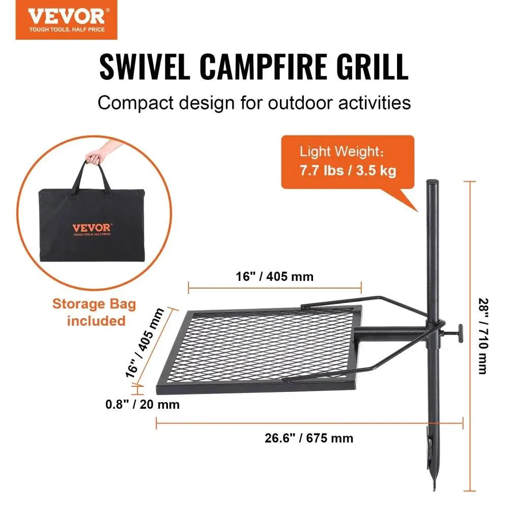 Swivel Fire Pit Grill Grate Heavy Duty Steel Adjustable 360°
