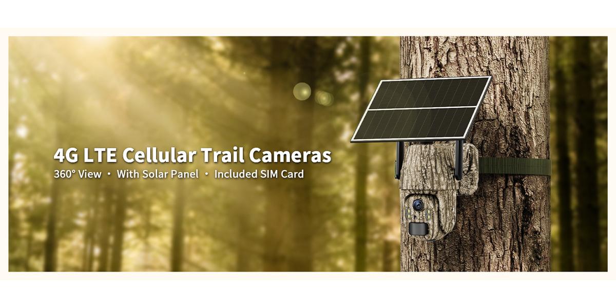 2 Pack 4G LTE Cellular Trail Cameras, Supports Cellular Data Plan, 360°Full View Live Video, 2K HD Game Camera with Solar Power,