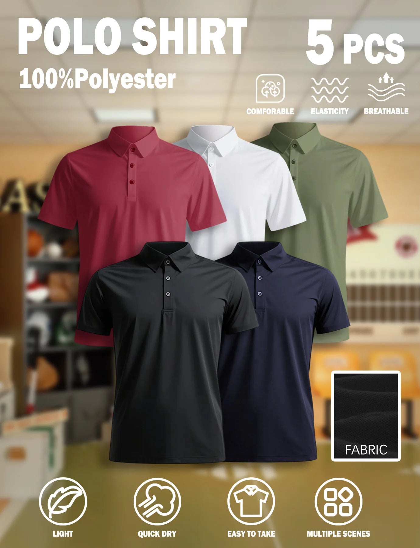 5 Piece Men's Polo Shirts Multi-color Combo Pack Men's Clothing Men's Casual Shirts