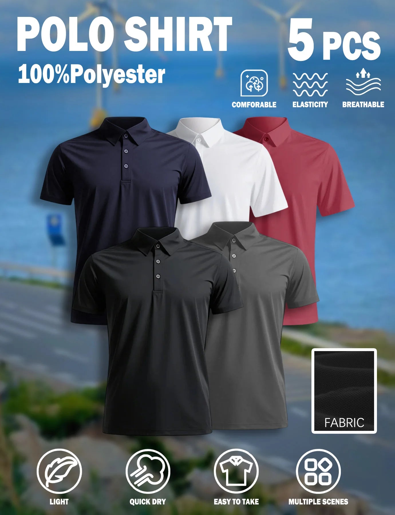 5 Piece Men's Polo Shirts Multi-color Combo Pack Men's Clothing Men's Casual Shirts