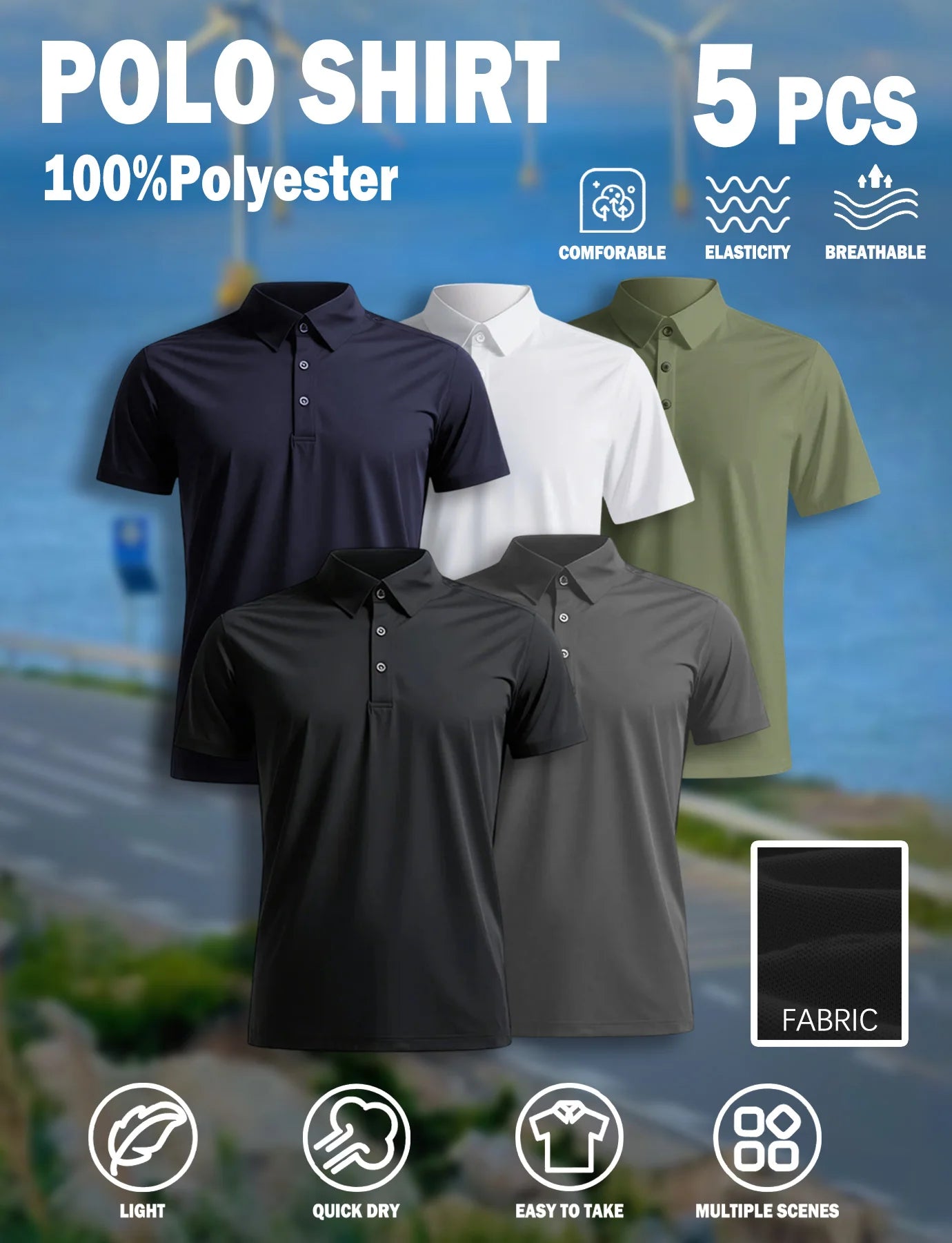 5 Piece Men's Polo Shirts Multi-color Combo Pack Men's Clothing Men's Casual Shirts