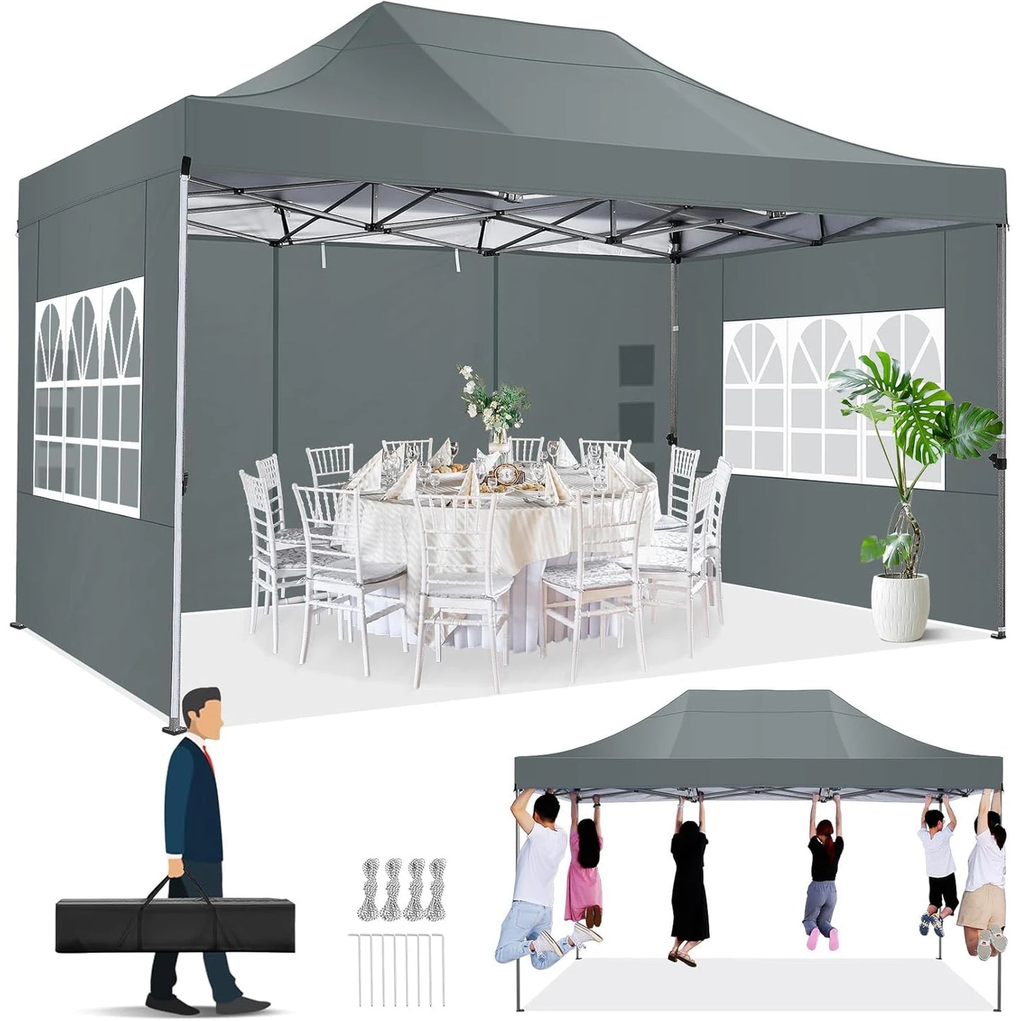 Heavy Duty 10x15 Canopy Tent with 4 Removable Walls Waterproof