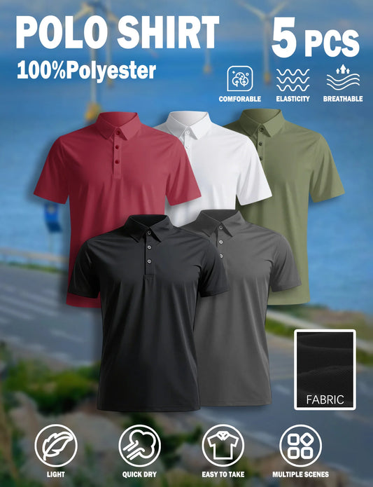 5 Piece Men's Polo Shirts Multi-color Combo Pack Men's Clothing Men's Casual Shirts