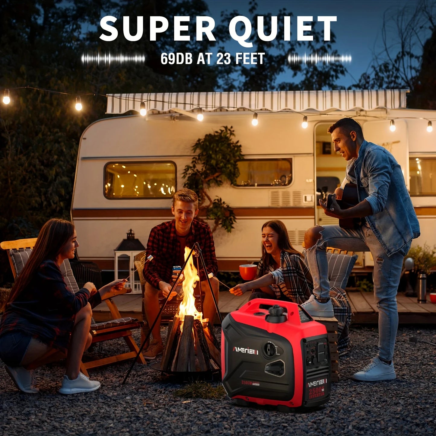 Super Quiet 2500/3800/5000-Watt Gas Powered Portable Inverter Generator with CO Sensor - Ideal for Home Use, Camping, and Outdoo