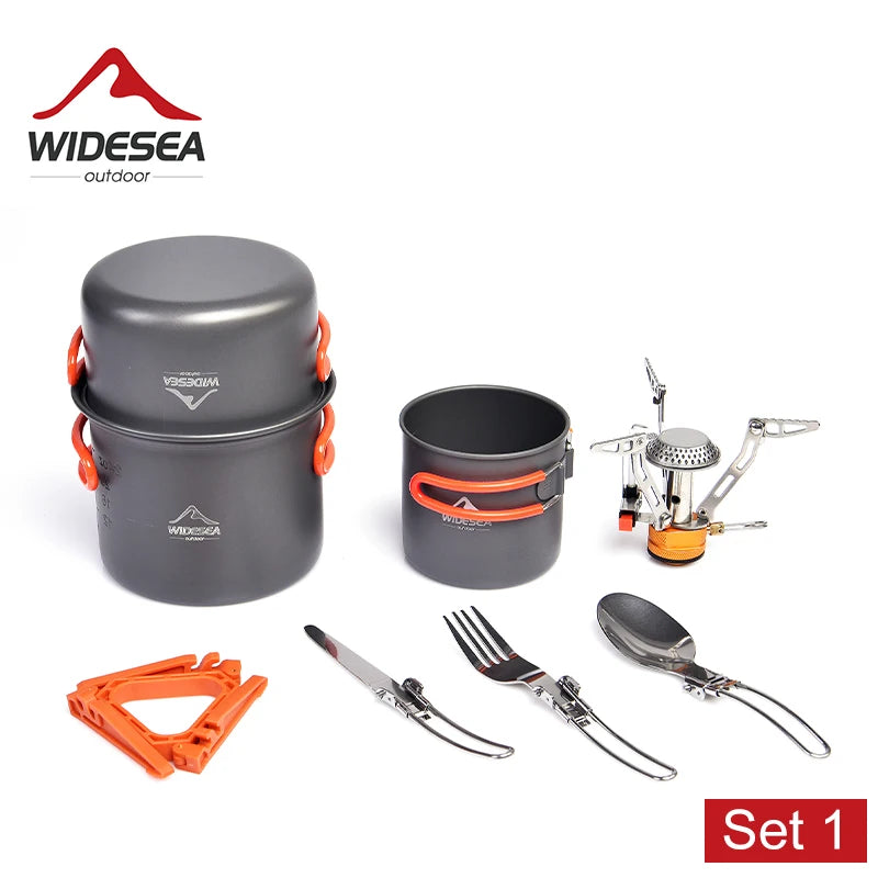 Camping Cookware Set Outdoor Tableware  Burner Stove Folding Knife Fork Portable Pot