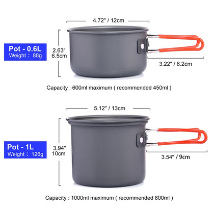 Camping Cookware Set Outdoor Tableware  Burner Stove Folding Knife Fork Portable Pot