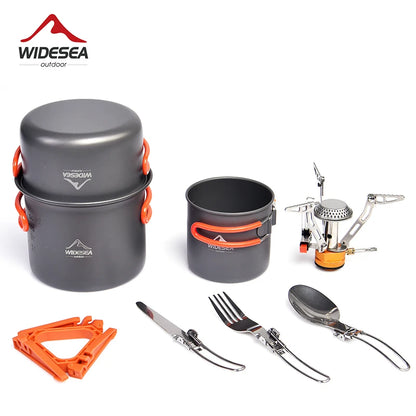 Camping Cookware Set Outdoor Tableware  Burner Stove Folding Knife Fork Portable Pot
