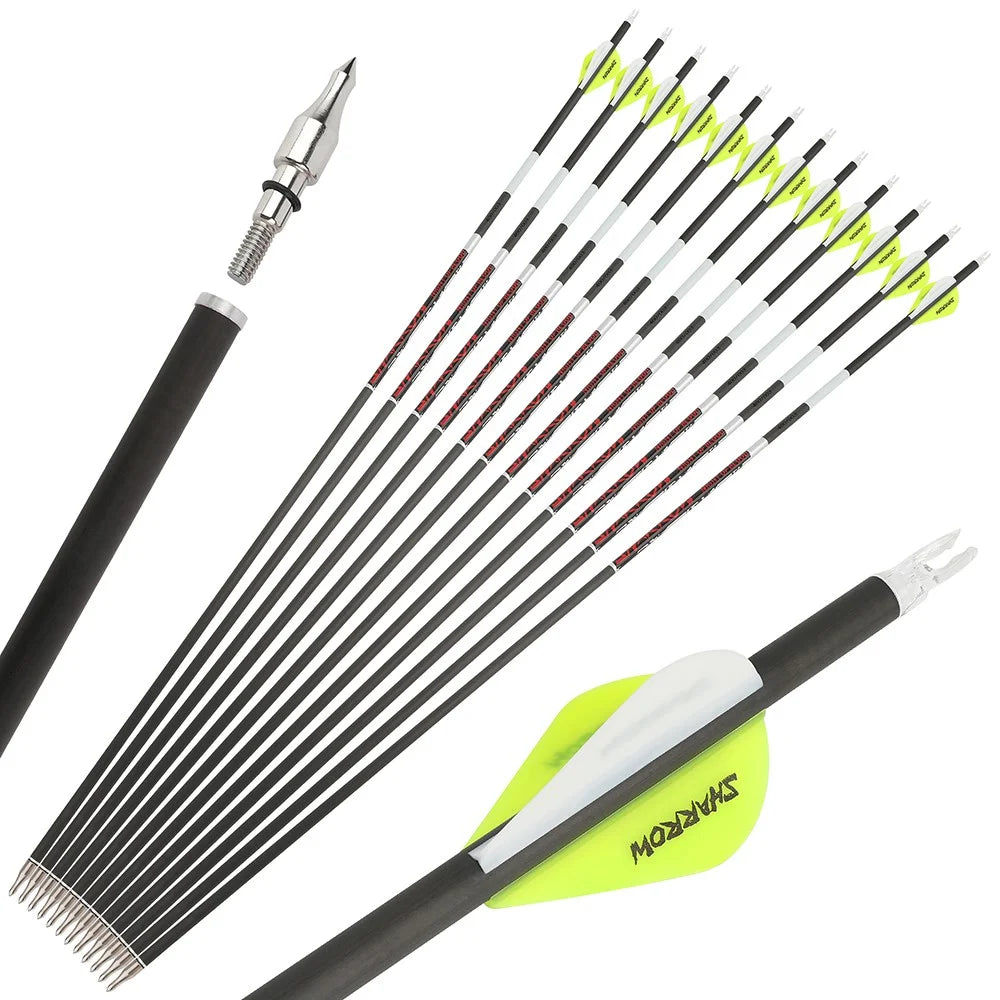 Pure Carbon Arrows 12Pcs Multi-Spine 300/400/500 ±0.003" Straightness 6.2mm ID