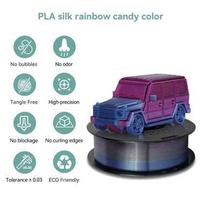 Rainbow Silk PLA Filament 1.75mm 1KG Multicolor  Materials Color  Smooth Silky