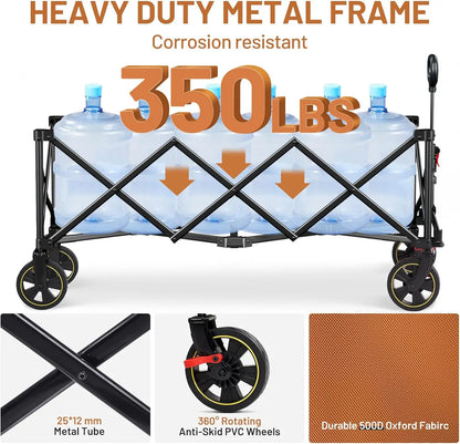 51.2'' Extended Collapsible Wagon Cart with Brakes and Cargo Net 350LBS  with Adjustable Handle