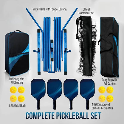 -Portable Pickleball Set with Net  4 USAPA Approved Graphite Paddles, Duffle Bag, Regulation Size Pickleball Net System,