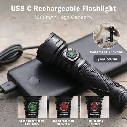 SOFIRN SR15 Rechargeable Flashlight 4500lm Super Bright Long Beam Distance EDC Torch for Camping Fishing