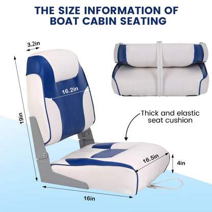 2 Pack Folding Boat Seats Low Back, Fishing Boat Seat with Thickened Sponge Padding, Weather-Resistant Captain Chairs