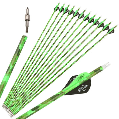 Archery Arrows 30 Inch Camo Mixed Carbon Spine 500 ID6.2mm with Rubber Vanes