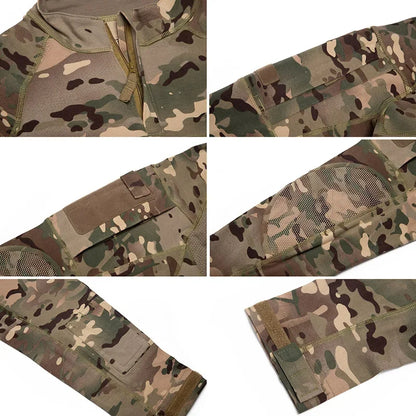 Men's Camouflage Hunting Combat T Shirt Stretch Cotton 1/4 Zipper Uniform Shirts Long Sleeve Camo Shirt