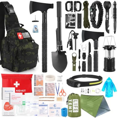 Survival Kit 268 Pcs Emergency Survival Gear and Equipment Supplies with First Aid Kit Camping Axe Headlamp