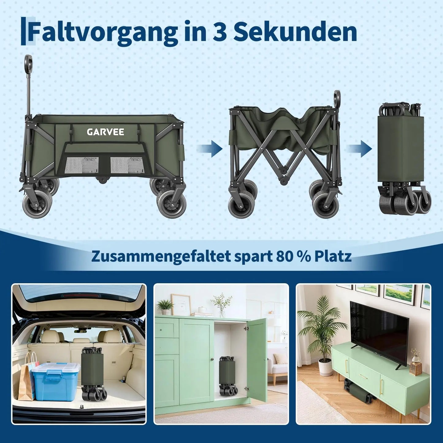 Camping Trolley Heavy Duty Portable Collapsible Festival Cart with All Terrain Wheels
