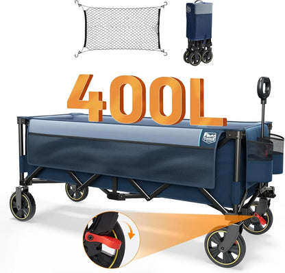 51.2'' Extended Collapsible Wagon Cart with Brakes and Cargo Net 350LBS  with Adjustable Handle