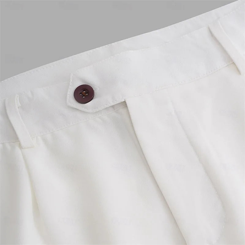 Men s Pants Solid Color Flat Front Trousers Casual