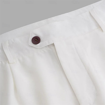 Men s Pants Solid Color Flat Front Trousers Casual