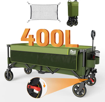 51.2'' Extended Collapsible Wagon Cart with Brakes and Cargo Net 350LBS  with Adjustable Handle