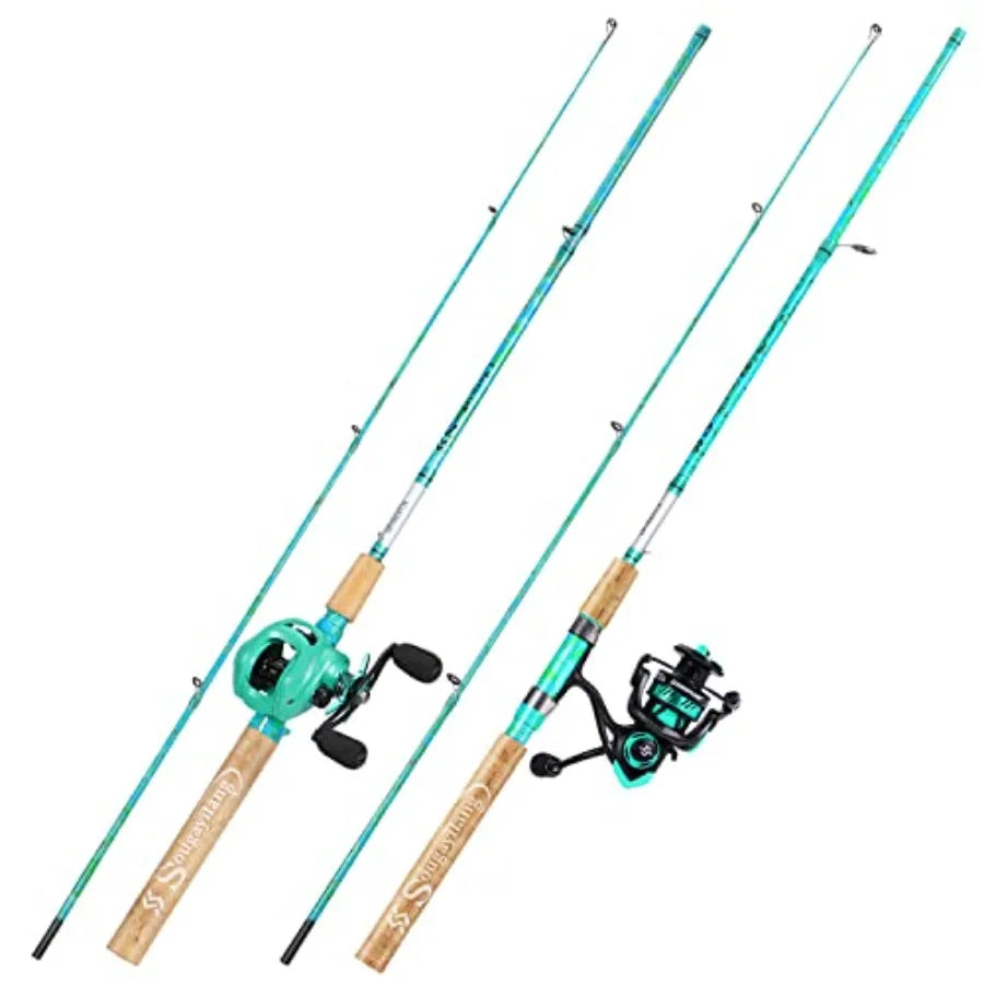 Fishing Rod and Reel Combo, 2-Piece 5-Foot 6-Inch Graphite and Fiberglass Rod, Durable and Strong, Quickset Anti-Reverse Fishin
