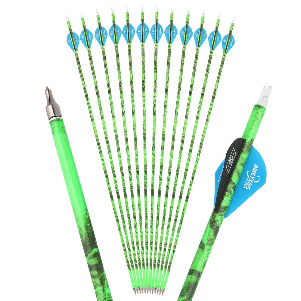 Archery Arrows 30 Inch Camo Mixed Carbon Spine 500 ID6.2mm with Rubber Vanes