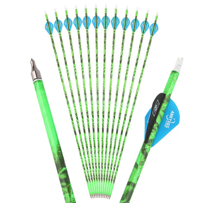 Archery Arrows 30 Inch Camo Mixed Carbon Spine 500 ID6.2mm with Rubber Vanes