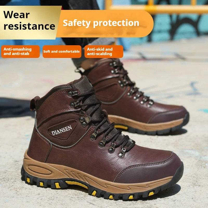 High Top Men Work Shoes Anti-Puncture Anti-smash   Slip Resistant Wate Resistant Hiking Boots