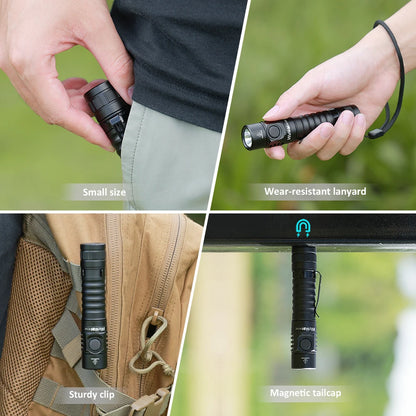 A USB-C Rechargeable  Flashlight Max Output 1200 LM IP68 Waterproof Magnetic