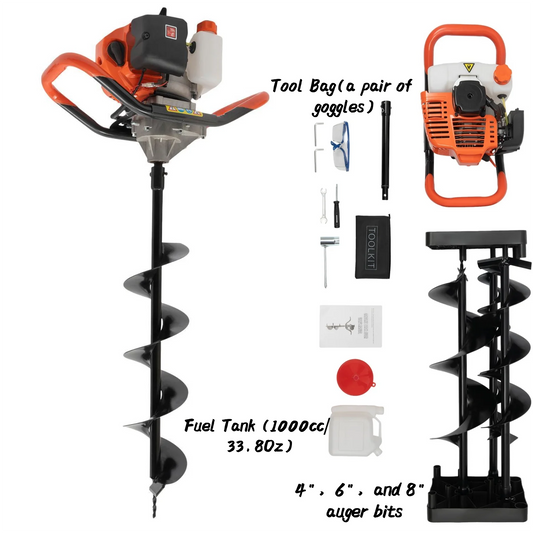 52cc 1460w Electric Post Hole Digger Earth Auger Garden Auger Spiral Earth Drill Bit Auger Drill Bit with 4", 6", 8" FC610g/Kw.H
