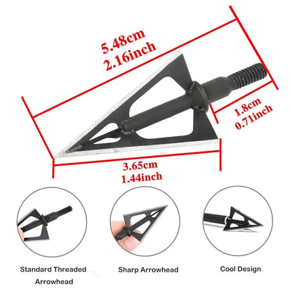 Archery Broadheads 12pcs 100 Grain 3 Fixed Blades Stainless Steel Screw-in
