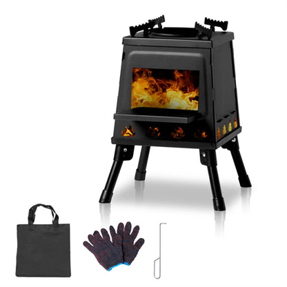 Portable Windproof Wood Heater with Burner Stove Bin for Camping Tent